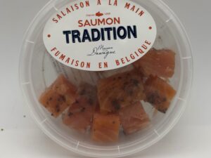 Petits cubes apéro de saumon fumé mi-cuit (+-125g)